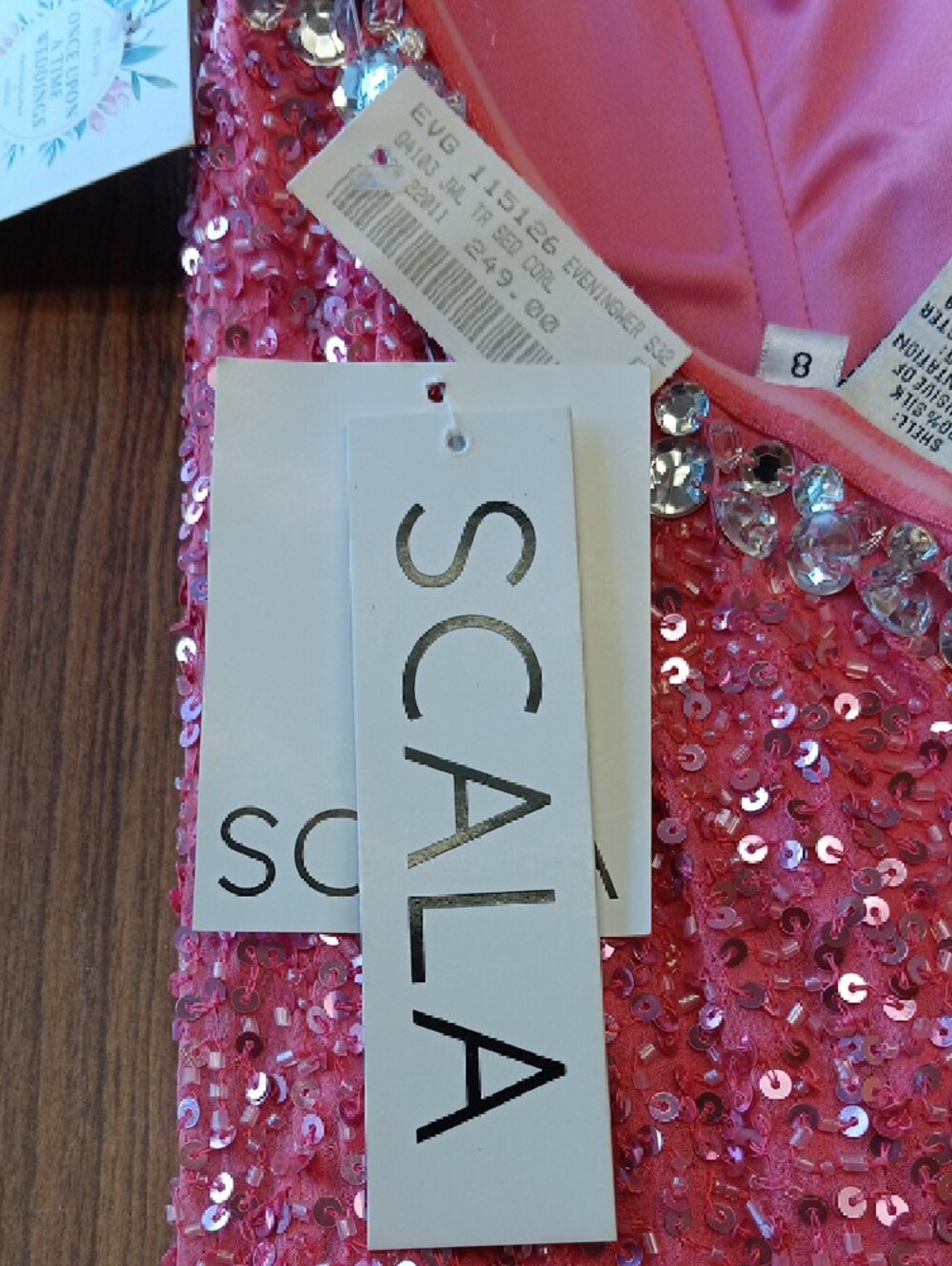 Scala Pink Sequin Slip Dress with Jeweled Neckline, Vintage, Size 8, BEAUTIFUL - Picture 8 of 16